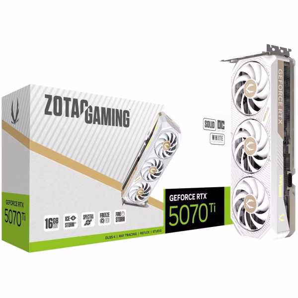 ZOTAC GAMING Nvidia GeForce RTX 5070 Ti SOLID CORE OC 16GB Graphic Card - White | ZT-B50710Q2-10P