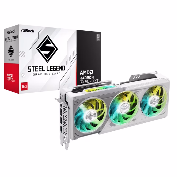 Asrock Radeon RX 9070 XT Steel Legend 16GB GDDR6 GRAPHICS CARD - WHITE | 90-GA5DZZ-00UANF