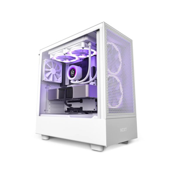 NZXT H5 Flow Compact Air Flow Mid Tower Left Side Tempered Glass Case - White