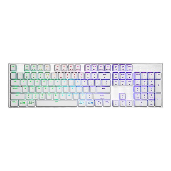 Cooler Master SK653 Full-Sized Wireless/Bluetooth RGB Mechanical Keyboard with Low Profile Clicky Blue Switch – White