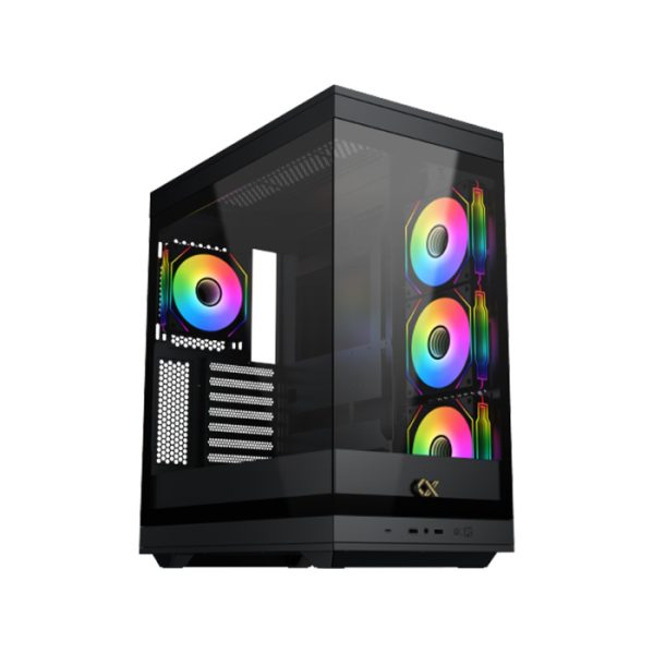 Xigmatek META ATX Mid Tower Case – Black | Tempered Glass Front & Side Panels | Includes 4 Pre-Installed ARGB Fans