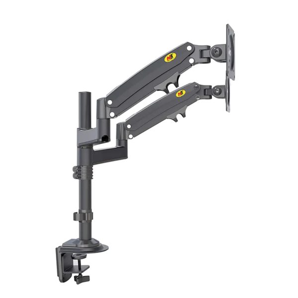 North Bayou H180 Dual Screen Gas-Strut Flexi Mount with Double Extension for 17"–27" Monitors, Ergonomic Desktop Design.