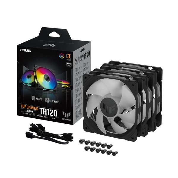 Asus TUF Gaming TR120 ARGB 3-in-1 Pack PWM Fans – High-Performance, Light-Up Cooling Solution - BLACK