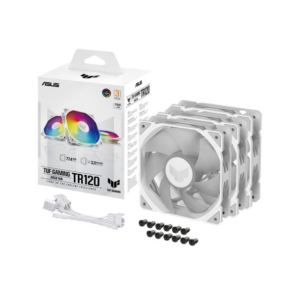 Asus TUF Gaming TR120 ARGB 3-in-1 Pack White PWM Fans – High-Performance, Light-Up Cooling Solution