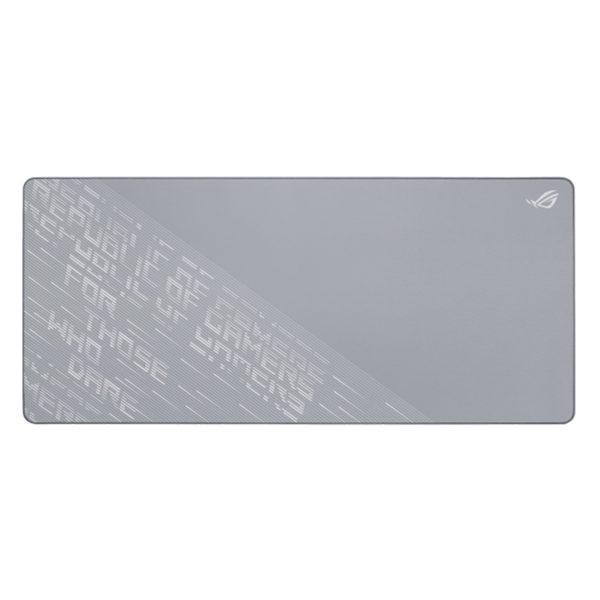 Asus ROG Scabbard II Arctic Gray XXL Gaming Mouse Pad with water, oil, and dust repellent surface for enhanced durability.