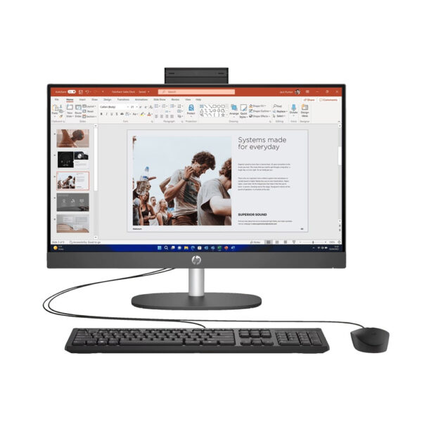 HP ProOne 240 G10 Desktop PC with Intel Core i7-1355U, 16GB RAM, 512GB SSD, Intel Iris Xᵉ Graphics, 23.8" FHD Non-Touch Display, Windows 11 Pro – Black.