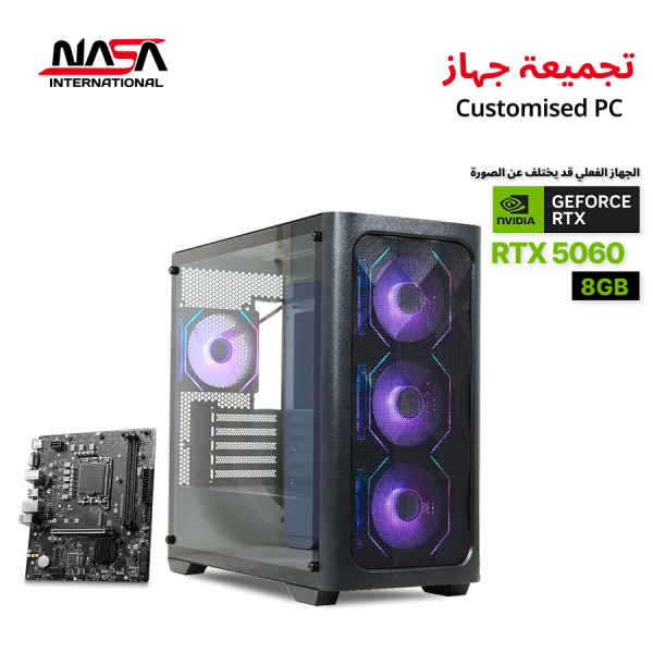 Gaming Pc with INTEL CORE I5-14400F CPU, H610M-K-D4 Motherboard, 16 GB D4 RAM, 1TB NVMe SSD GEN-4, VGA RTX 5060 (8GB), 750 WATT PSU, Windows 11 Pro