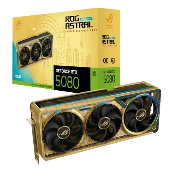Asus ROG Astral GeForce RTX 5080 Dhahab OC Edition 32GB GDDR7 Graphics Card – GOLDEN | 90YV0LV6-M0NM00