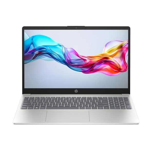HP Laptop (15-FD0146NE) with Intel Core i7-1355U, 8GB RAM, 512GB SSD, Intel Iris Xe Graphics, 15.6" FHD Display, and Windows 11 Pro – Natural Silver.