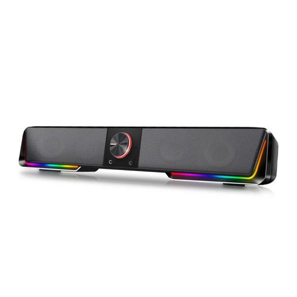 Redragon Darknets Stereo Soundbar with touch LED on/off, RGB lighting strip, and stylish metal grill – Black.