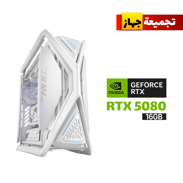 Gaming PC with AMD Ryzen 7 9800X3D, ASUS X870-A WiFi Motherboard, 64GB G.SKILL DDR5 (6000) White RAM, 2TB NVMe Gen-4 SSD (7400MB/s), ZOTAC RTX 5080 16GB Solid OC White GPU, ROG Strix LC III 360 ARGB LCD White Cooler, ASUS TUF 1000W Gold PSU White, ROG Hyperion GR701 White Case, and Windows 11 Pro.
