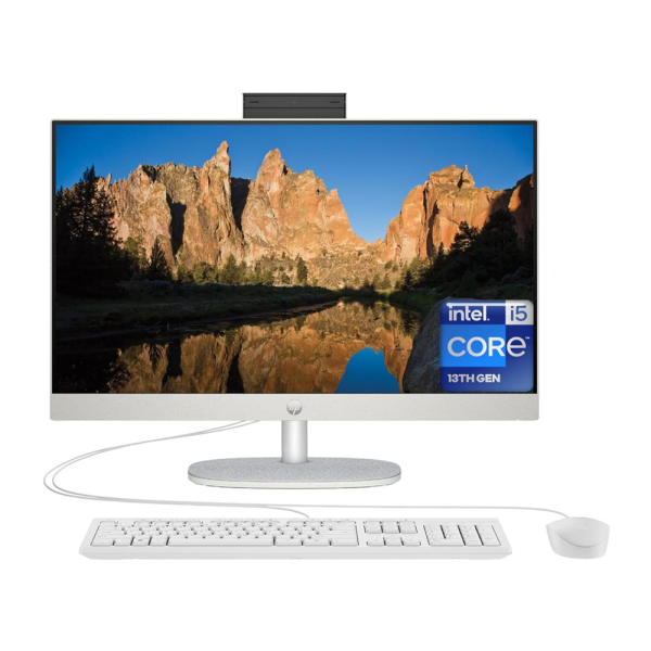 HP All-in-One 24-CR0042NE Desktop PC with Intel Core i5-1335U, 8GB DDR4 RAM, 512GB NVMe SSD, Intel Iris Xe Graphics, 24" FHD IPS Display, Windows 11 Pro – Shell White.
