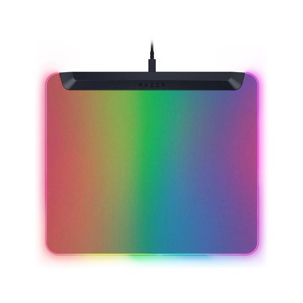 Razer FireFly V2 Pro RGB Gaming Mouse Mat features fully illuminated edge-to-edge backlit design with 15-zone Chroma lighting in black.