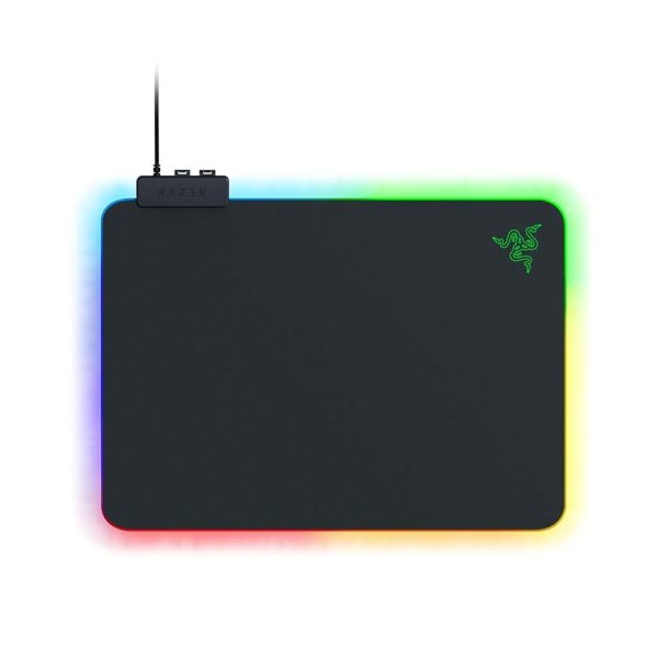 Razer Firefly Hard V2 RGB Gaming Mouse Pad features customizable Chroma lighting, built-in cable management, balanced control and speed, with a non-slip rubber base in black.