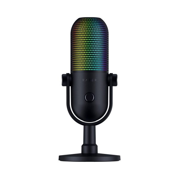 Razer Seiren V3 Chroma RGB USB Microphone, with stream-reactive lighting, tap-to-mute, condenser capsule, digital gain limiter, and built-in shock absorber - BLACK