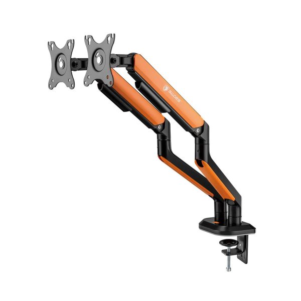 Sades APEP Dual Monitor Arm RGB with Screen Rotation, VESA Compatible, Orange – Fits 17"–32" Flat/Curved Screens.