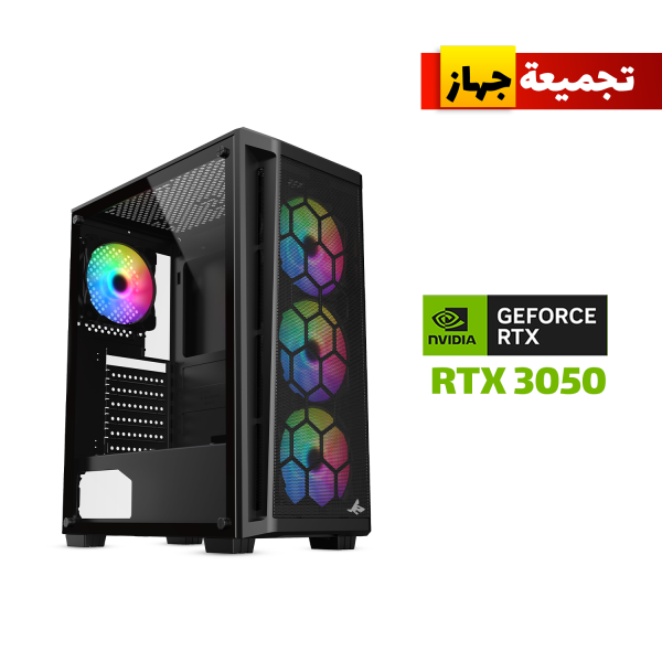 Gaming PC with Intel i5-14400F CPU, H610 Motherboard, 16GB DDR4 RAM, 1TB NVMe SSD, RTX 3050 6GB GPU, 650W PSU, Sharx Razorfin ATX Mid Tower Case, USB WiFi Adapter, and Windows 11 Pro License.