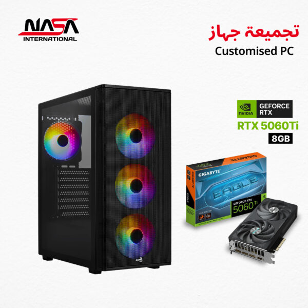 Gaming PC – Intel Core i5-14400F, ASUS Prime H610M-K ARGB, 16 GB DDR5 RAM, Kingston 1 TB SSD, Gigabyte RTX 5060 Ti 8 GB, Intel Air Cooler, G PRO 750 W PSU, Aerocool Designer V2 RGB 4-Fan ATX Case (Black)