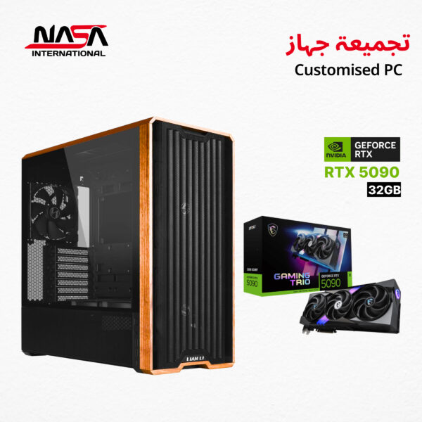 Gaming PC with AMD Ryzen 7 9800X3D CPU, ASUS ROG Strix X870E-E Motherboard, G.Skill 64GB DDR5 RAM, MSI Gaming Trio RTX 5090 32GB GPU, WD 2TB + 1TB SSD storage, Lian Li Galahad II LCD SL-INF 360mm liquid cooler, Huntkey 1000W PSU, and Lian Li Lancool 217 mid-tower case