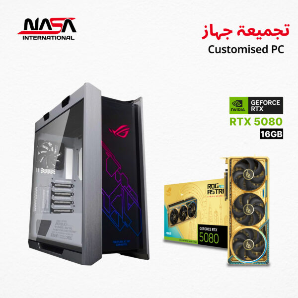AMD Ryzen 7 9800X3D CPU, MSI X870-E Gaming Plus WiFi Motherboard, G.Skill 32GB DDR5 RAM, WD 2TB SSD, ASUS Astral RTX 5080 Dahabi 16GB GPU, Corsair Nautilus 360mm Liquid Cooler (White), ASUS TUF 1000W PSU, and ASUS Helios Case (White)