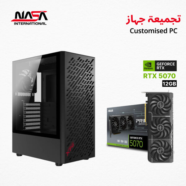 Intel Core i7-14700F CPU, MSI B760M Bomber WiFi Motherboard, G.Skill 32GB DDR5 RAM, ASUS Prime RTX 5070 12GB GPU, WD 1TB SSD, AZZA 360mm Liquid Cooler, G-Pro 850W PSU, and XPG Valor Air Mid-Tower Case And Windows 11 Pro.