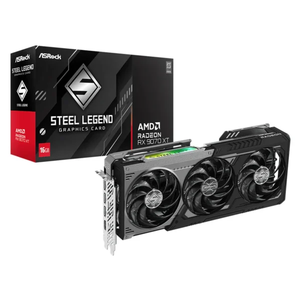 ASRock Radeon RX 9070 XT Steel Legend 16GB GDDR6 Gaming Graphics Card – Black