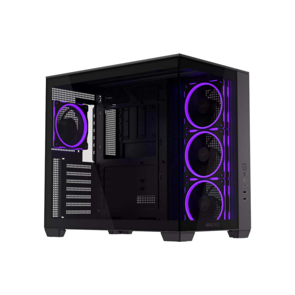 Asus A32 Plus Mid Tower Case with Steel Front, Tempered Glass Side Panel, and 4 ARGB Fans – Black