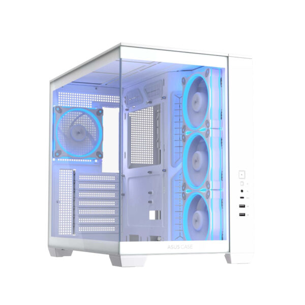 Asus A32 Plus Mid Tower Case with Steel Front, Tempered Glass Side Panel, and 4 ARGB Fans – White