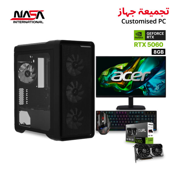 Gaming PC Intel i5-12400F, ASUS Prime H610M-K ARGB, 16GB G.Skill DDR5 RAM, 1TB M.2 SSD, ASUS Dual RTX 5060 8GB, G PRO Air Cooler, G PRO 750W PSU, G PRO Case with 4 Fans (Black) With Acer EK241 24" FHD 144Hz Gaming Monitor, IMice Keyboard & Mouse Combo.