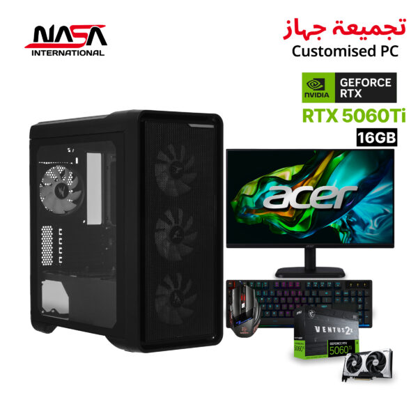 Intel i5-12400F, Asus Prime H610M-K-ARGB, G.Skill 16GB DDR5 RAM, 1TB M.2 SSD, MSI Ventus 2X RTX 5060 Ti 16GB, G Pro Air Cooler, G Pro 750W PSU, G Pro Case 4 Fans (Black), Acer EK241 24" FHD 144Hz Monitor, IMice Keyboard & Mouse Combo.