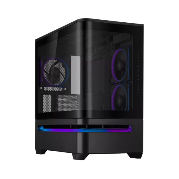 Asus Prime AP202 Mid Tower Case with Front & Left Tempered Glass Panels and 3 ARGB Fans – Black