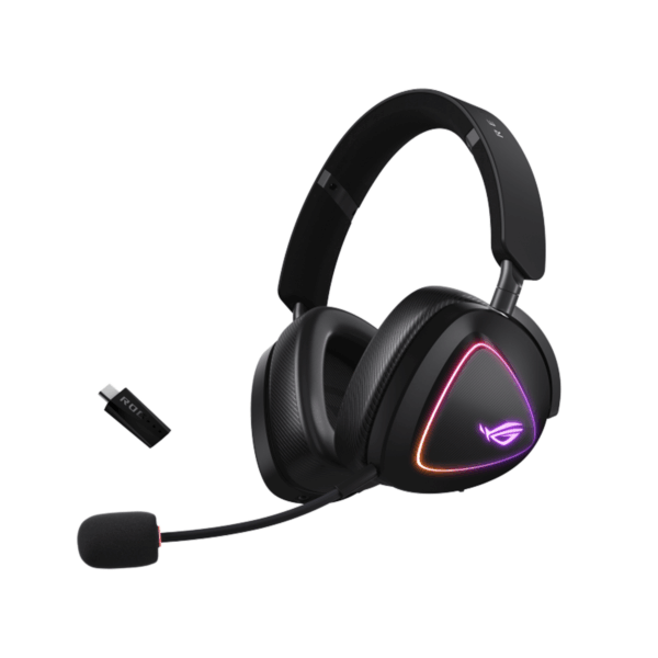 Asus A701 ROG Delta II Tri-Mode Wireless/Bluetooth Gaming Headset, compatible with PC, PlayStation, Nintendo Switch, Mac, and mobile devices.
