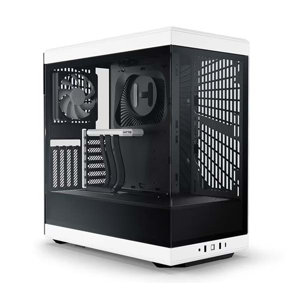 HYTE Y40 Mid Tower Case with Front & Left Tempered Glass Panels and 2 Pre-Installed Fans – Black/White.