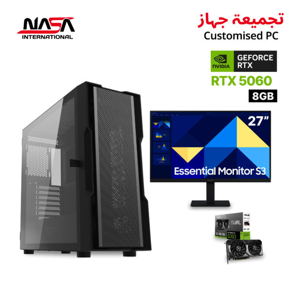 Intel Core i5-14400F, Asus Prime H610M-K ARGB, 16GB DDR5 RAM, 1TB M.2 SSD, Asus Dual RTX 5060 8GB, Air Cooler, 750W PSU, DarkFlash Case – Black, Samsung S3 27" FHD 100Hz Monitor,WIN 11 Pro.