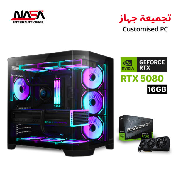 AMD Ryzen 7 9800X3D, MSI X870 Gaming Plus WiFi motherboard, 32GB DDR5 RAM, 2TB M.2 SSD, MSI Shadow 3X RTX 5080 16GB GPU, L360 Liquid Cooler, 850W PSU, and Huntkey Black Case with 7 fans, WIN 11 Pro