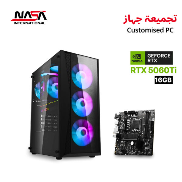 Intel Core i5-14400F PC with MSI B760M Bomber WiFi, 16GB DDR5 RAM, 1TB M.2 SSD, RTX 5060 Ti 16GB, Air Cooler, 750W PSU, Darkflash 4-Fan Black Case, Windows 11 Pro