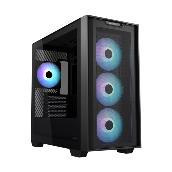 Asus A21 Plus Micro-ATX Tower Case with Tempered Glass Side Panel and 4 ARGB Fans – Black