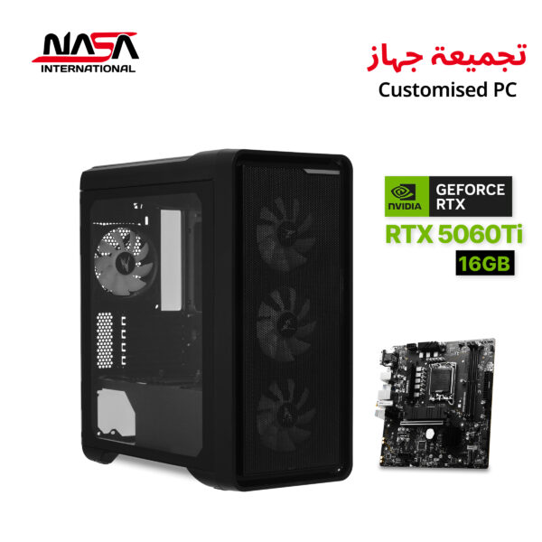 Intel Core i5-14400F Gaming PC with MSI B760M Bomber WiFi, 16GB DDR5 RAM, 1TB M.2 SSD, RTX 5060 Ti 16GB, Air Cooler, 750W PSU, G Pro Black Case, and Windows 11 Pro