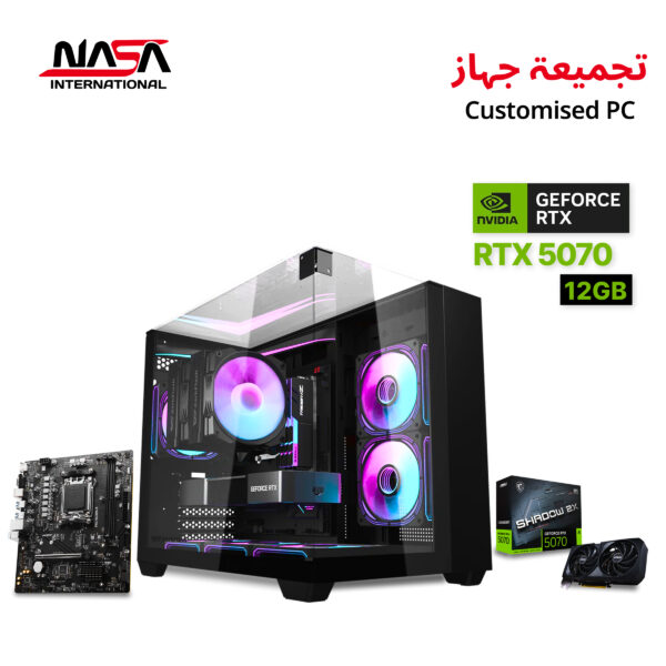 R5-9600X, MSI Pro B650M-B motherboard, 32GB DDR5 RAM, 1TB M.2 SSD, MSI RTX Shadow 2x 5070 12GB GPU, L240 liquid cooler, 850W PSU, DarkFlash TH285M case, running Windows 11 Pro.