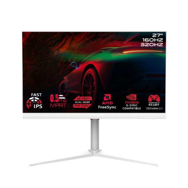 GameOn Switch X Series 27" IPS Gaming Monitor with Dual Mode (4K 160Hz / FHD 320Hz), 0.5ms Response, HDMI 2.1, AMD FreeSync & Nvidia G-Sync Compatible – White.