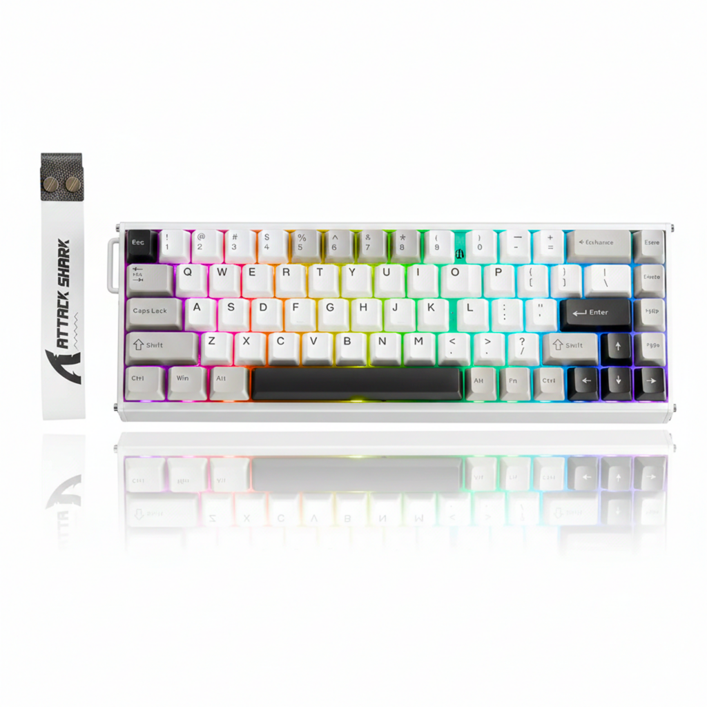 Attack Shark X68MAX HE starlight white wired aluminum magnetic gaming keyboard with 8KHz polling rate and ultra-precise 0.005mm Rapid Trigger technology.