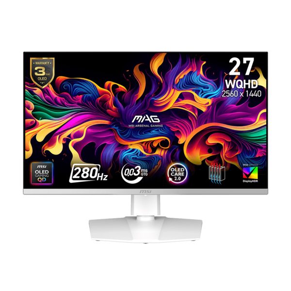 MSI MAG 272QPW X28 27-inch WQHD QD-OLED Gaming Monitor, 280Hz, 0.03ms, HDMI 2.1 – White