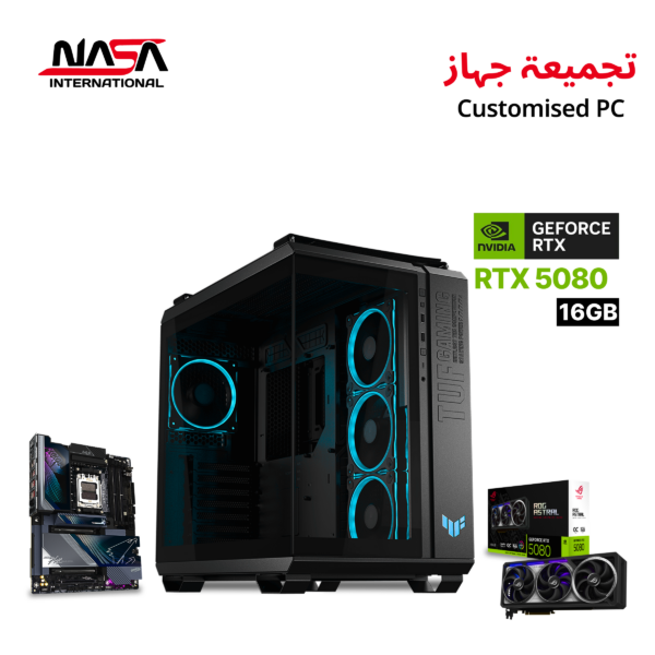 AMD Ryzen 7 9800X3D gaming PC with X870E Aorus Master X3D motherboard, 32GB DDR5 RAM, 2TB M.2 SSD, ASUS ROG Astral RTX 5080 16GB, ASUS TUF LC III LCD liquid cooler, ASUS TUF 1200W PSU, ASUS TUF GT502 Horizon case, and Windows 11 Pro.