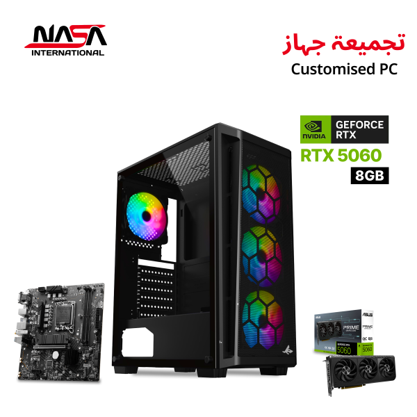 Gaming PC Intel Core i5-14400F, MSI B760M Bomber WiFi, 16GB DDR5 RAM, 1TB M.2 SSD, ASUS Prime RTX 5060 8GB, Air Cooler, 750W PSU, Sharx Razorfin Black Case, Windows 11 Pro