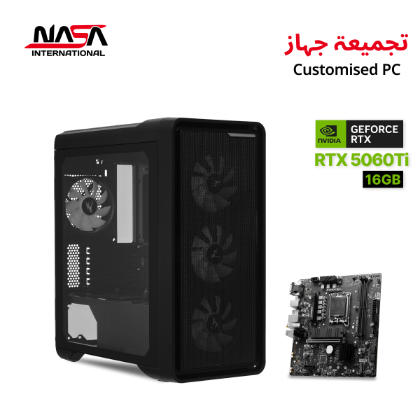 Gaming PC with Intel Core i5-14400F processor, RTX 5060 Ti 16GB graphics card, 16GB DDR5 RAM and 1TB M.2 SSD.