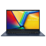 Front view of ASUS Vivobook 14 laptop in Quiet Blue, open and displaying the 14-inch FHD screen.