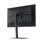 Angled side view of GIGABYTE MO27Q2 27-inch QHD QD-OLED gaming monitor highlighting display and stand.