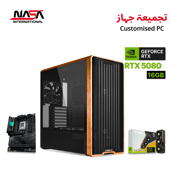 High-end gaming PC with AMD Ryzen 7 9800X3D processor, RTX 5080 16GB GPU, 32GB DDR5 RAM, 2TB M.2 SSD and 360mm liquid cooling.