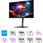 Right side view of GIGABYTE MO27Q2 27-inch QHD QD-OLED gaming monitor in black.