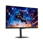 Left side view of GIGABYTE M27Q2 QD 27-inch gaming monitor showing slim profile and stand.